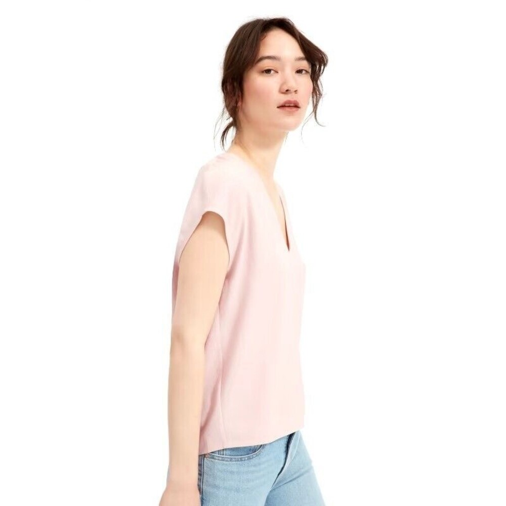 Everlane Japanese GoWeave Light Pink Rose Square Capsule Boxy V-Neck Tee Size 0 - Picture 4 of 12